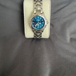 Fossil Men's Silver Bracelet Watch with Blue Dial